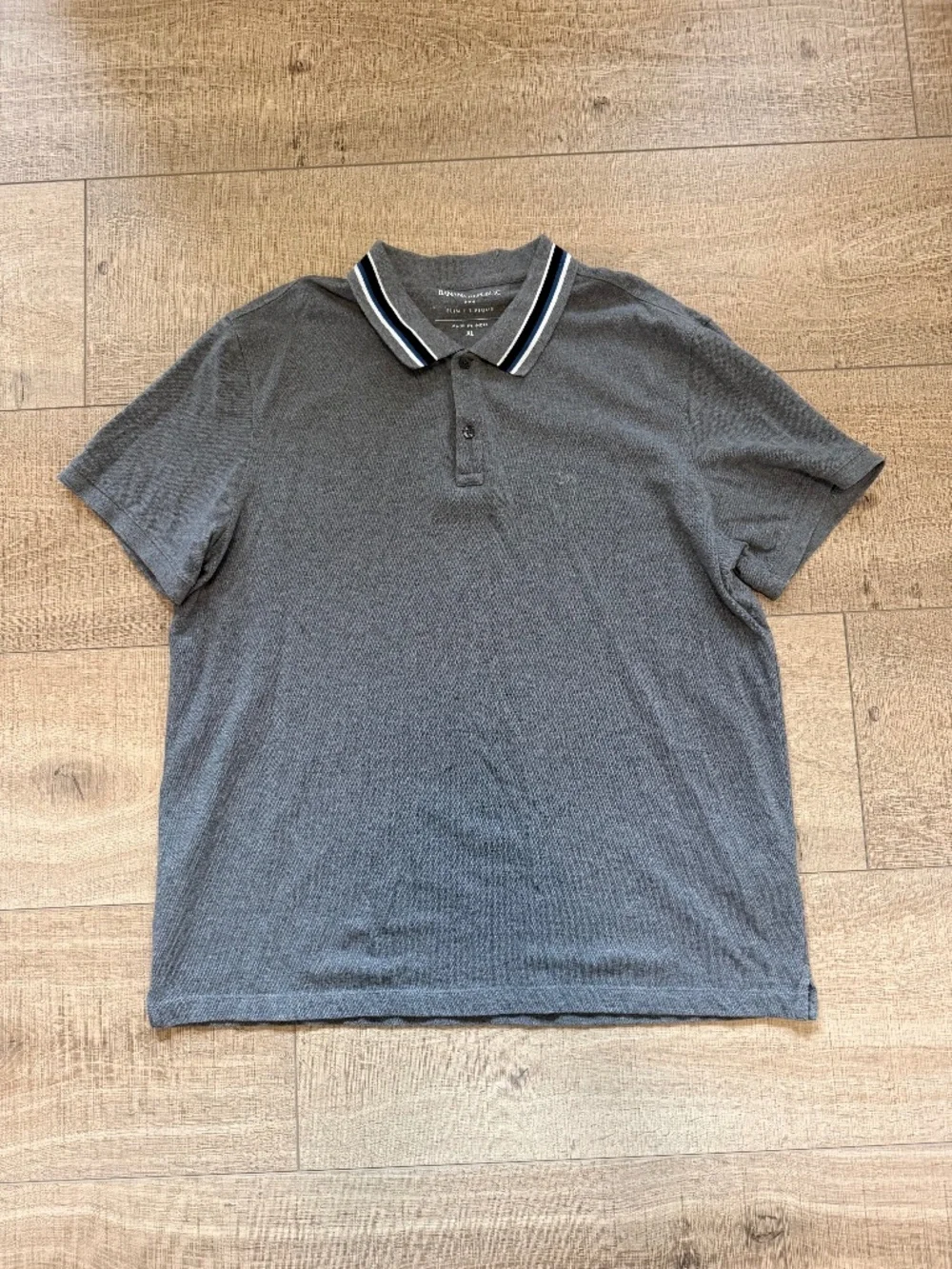 Banana Republic Slim Fit Pique Grey Polo Shirt Striped Collar Trim Men's XL
